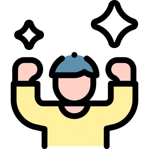 Illustration of a person raising arms, symbolizing self-confidence, with stars shining above.